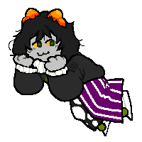 Chibi pixel sprite of an oliveblooded Homestuck troll, Meaulo Fasmia