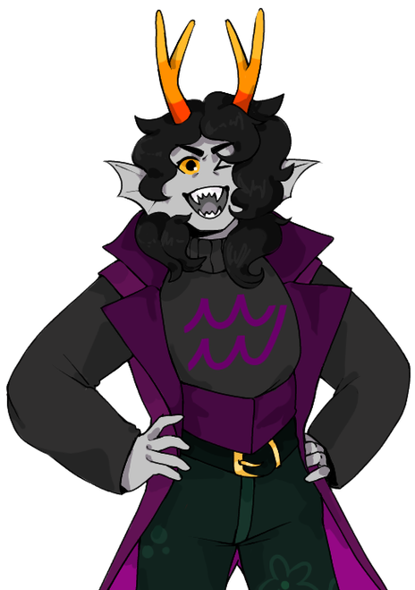 Phirom Vaarin, a violetblooded Homestuck troll, in the style of Pesterquest