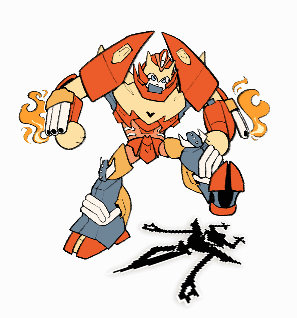 Rodimus stomping on the Roaring Knight from Delta Rune.