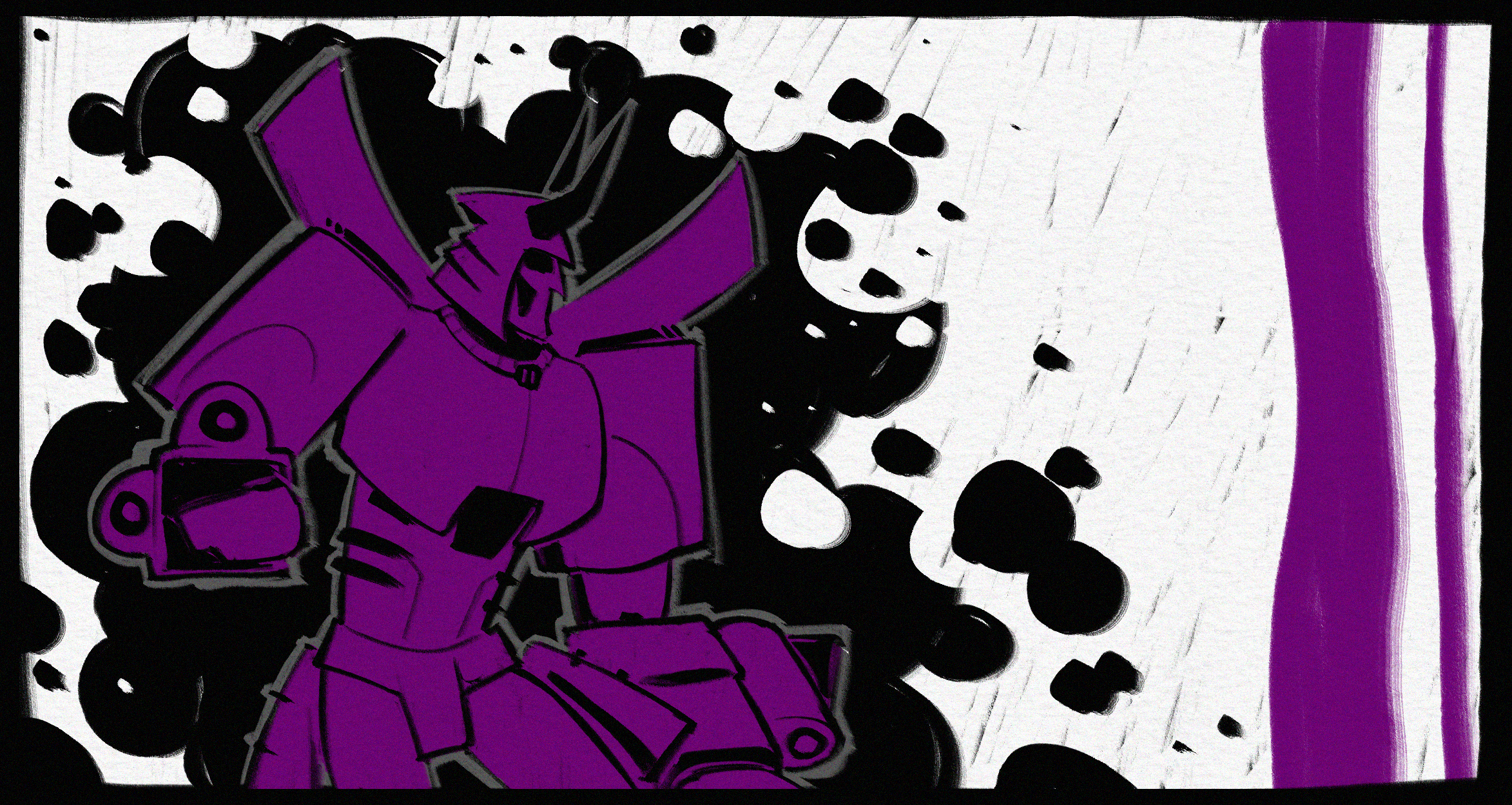 Cyclonus (coloured all in purple) standing on a white background exuding darkness