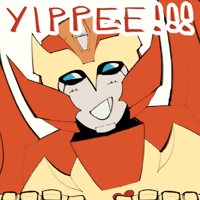 Rodimus grinning. Over him is written 'YIPPEE!!!'