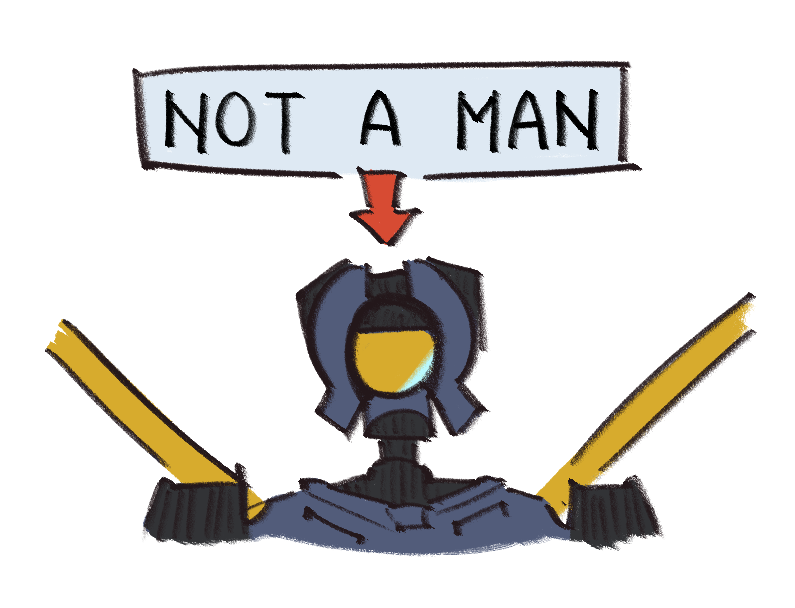 V1 labelled 'not a man'